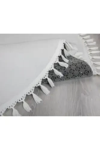 My Evilla Modern Simirna Dekoratif Peluş Oval Ponпон Saçaklı Klozet Takımı-Beyaz - Myevilla (1)