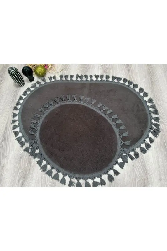 My Evilla Modern Simirna Dekorativ Peluş Oval Ponpon Sochli Klozet Takımı-Antrasit - 4