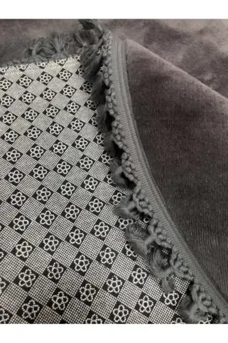 My Evilla Modern Simirna Dekorativ Peluş Oval Ponpon Sochli Klozet Takımı-Antrasit - MYEVILLA (1)