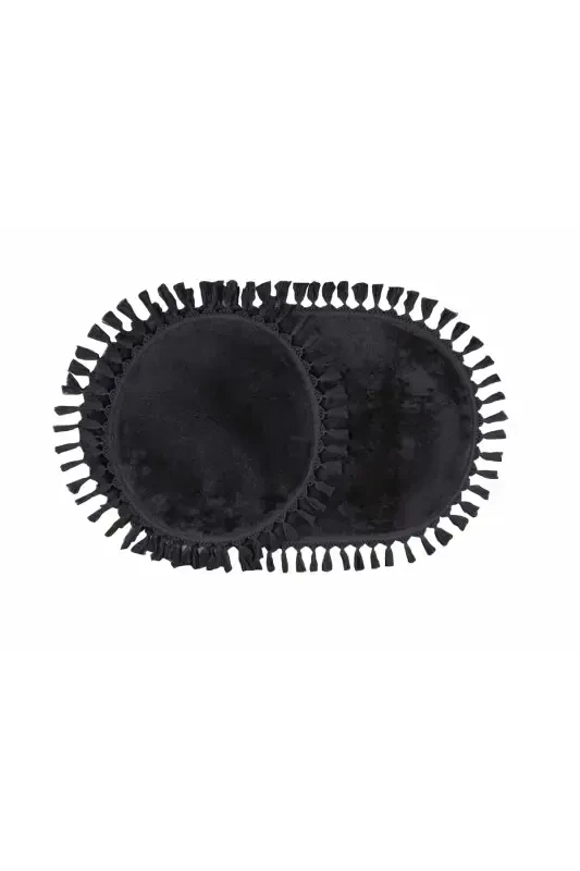 My Evilla Modern Simirna Dekorativ Peluş Oval Ponpon Sochli Klozet Takımı-Antrasit - 4