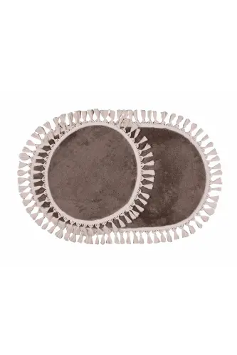 My Evilla Modern Simirna Dekorativ Peluş Oval Ponpon Sochli Klozet Takımı-Vizon - MYEVILLA (1)