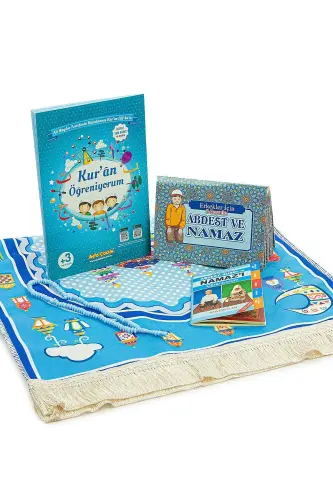 My Son's Prayer Set I'm Learning Prayer and Quran Children's Prayer Rug Set Blue - 3