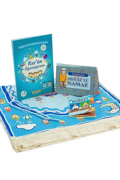 My Son's Prayer Set I'm Learning Prayer and Quran Children's Prayer Rug Set Blue - IHVAN ONLINE (1)