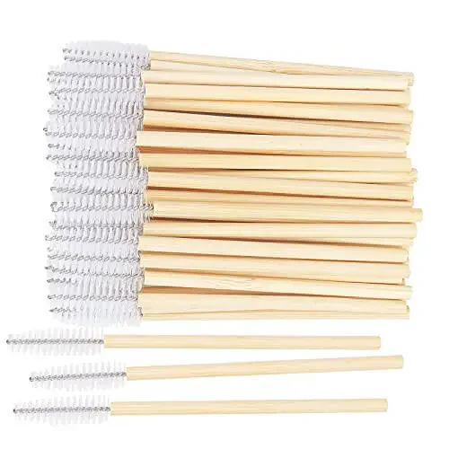 MyAoKuE-UP 100 Pack Bamboo Handle Mascara Wands Disposable Eyelash Brushes Lash Extension Tool (White) - 1