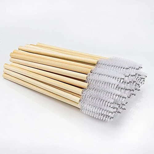 MyAoKuE-UP 100 Pack Bamboo Handle Mascara Wands Disposable Eyelash Brushes Lash Extension Tool (White) - 4