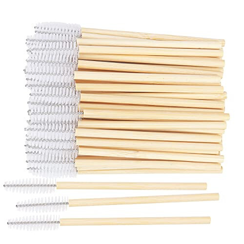 MyAoKuE-UP 100 Pack Bamboo Handle Mascara Wands Disposable Eyelash Brushes Eco-friendly Lash Extension Tool (White) - MODAZONE