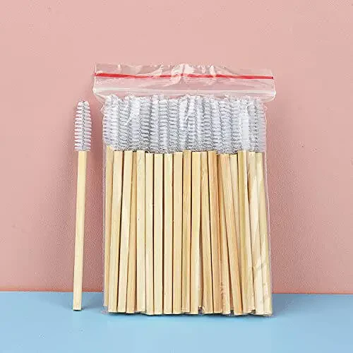 MyAoKuE-UP 100 Pack Bamboo Handle Mascara Wands Disposable Eyelash Brushes Eco-friendly Lash Extension Tool (White) - 6