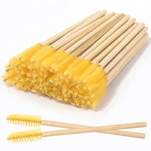 MyAoKuE-UP 100 Pack Bamboo Handle Mascara Wands Disposable Eyelash Brushes Eco-friendly Lash Extension Tool, Yellow - 1