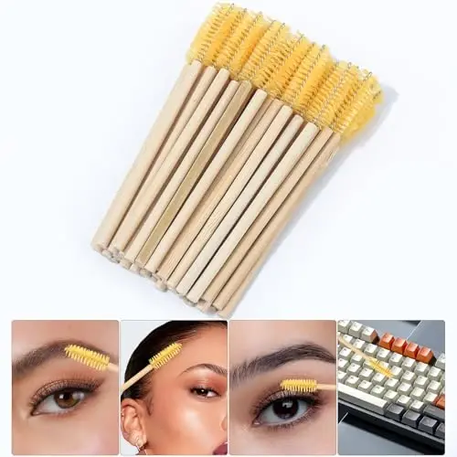 MyAoKuE-UP 100 Pack Bamboo Handle Mascara Wands Disposable Eyelash Brushes Eco-friendly Lash Extension Tool, Yellow - 3