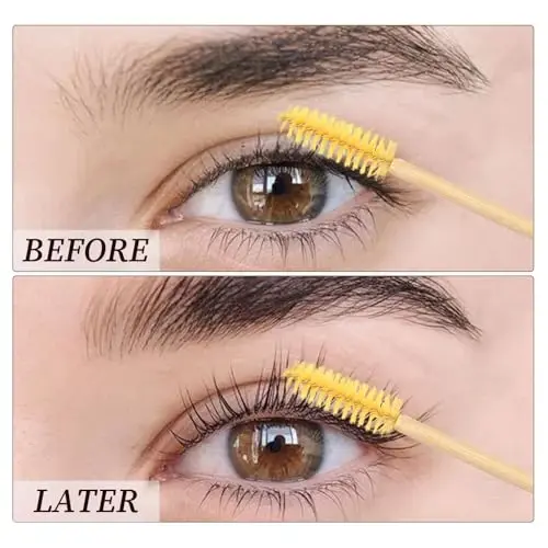 MyAoKuE-UP 100 Pack Bamboo Handle Mascara Wands Disposable Eyelash Brushes Eco-friendly Lash Extension Tool, Yellow - 5