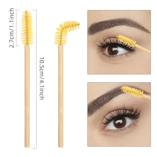 MyAoKuE-UP 100 Pack Bamboo Handle Mascara Wands Disposable Eyelash Brushes Eco-friendly Lash Extension Tool, Yellow - YISU (1)
