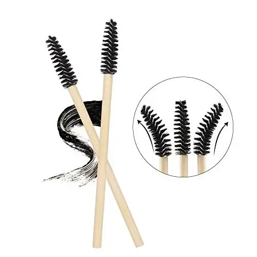 MyAoKuE-UP 100 Pack Bamboo Handle Mascara Wands Disposable Eyelash Brushes Lash Extension Tool, Black - 5