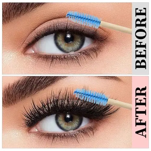 MyAoKuE-UP 100 Pack Bamboo Handle Mascara Wands Disposable Eyelash Brushes Lash Extension Tool, Blue - 3