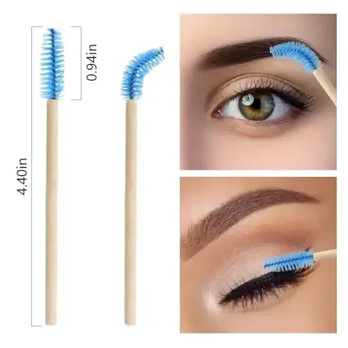 MyAoKuE-UP 100 Pack Bamboo Handle Mascara Wands Disposable Eyelash Brushes Lash Extension Tool, Blue - 2