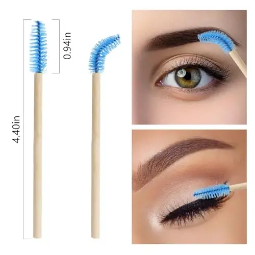 MyAoKuE-UP 100 Pack Bamboo Handle Mascara Wands Disposable Eyelash Brushes Lash Extension Tool, Blue - 2
