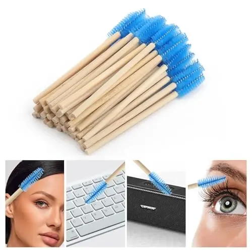 MyAoKuE-UP 100 Pack Bamboo Handle Mascara Wands Disposable Eyelash Brushes Lash Extension Tool, Blue - 4