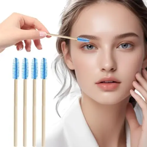 MyAoKuE-UP 100 Pack Bamboo Handle Mascara Wands Disposable Eyelash Brushes Lash Extension Tool, Blue - 5