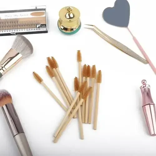MyAoKuE-UP 100 Pack Bamboo Handle Mascara Wands Disposable Eyelash Brushes Lash Extension Tool, Brown - 9