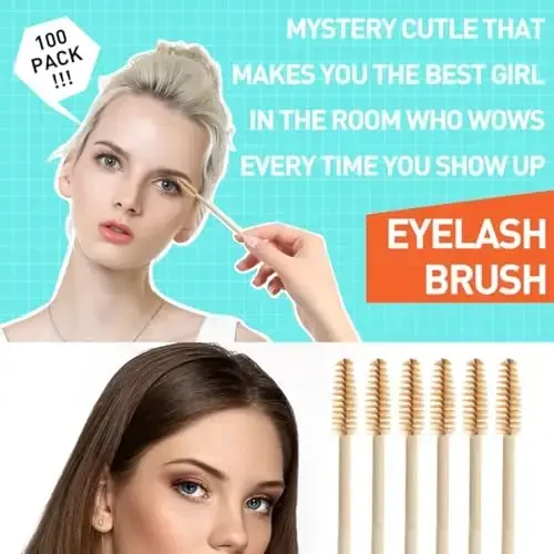 MyAoKuE-UP 100 Pack Bamboo Handle Mascara Wands Disposable Eyelash Brushes Lash Extension Tool, Brown - 6