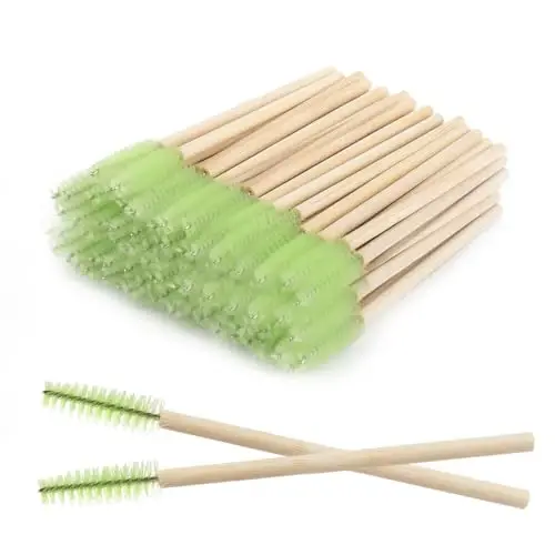 MyAoKuE-UP 100 Pack Bamboo Handle Mascara Wands Disposable Eyelash Brushes Lash Extension Tool, Green 