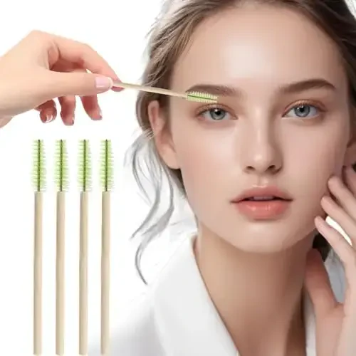 MyAoKuE-UP 100 Pack Bamboo Handle Mascara Wands Disposable Eyelash Brushes Lash Extension Tool, Green - 3