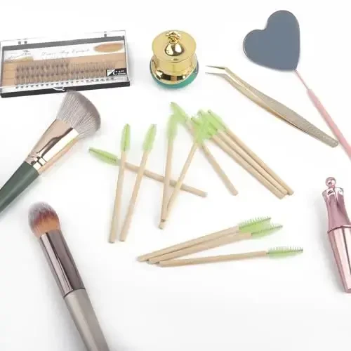 MyAoKuE-UP 100 Pack Bamboo Handle Mascara Wands Disposable Eyelash Brushes Lash Extension Tool, Green - 5