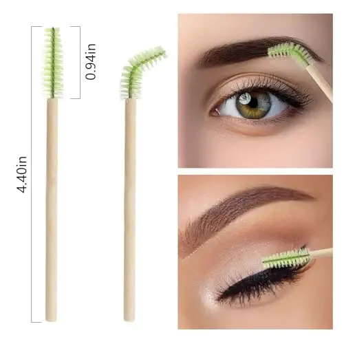 MyAoKuE-UP 100 Pack Bamboo Handle Mascara Wands Disposable Eyelash Brushes Lash Extension Tool, Green - 2