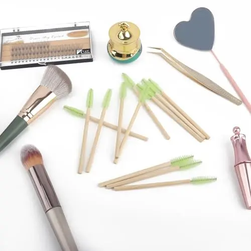 MyAoKuE-UP 100 Pack Bamboo Handle Mascara Wands Disposable Eyelash Brushes Lash Extension Tool, Green - 5