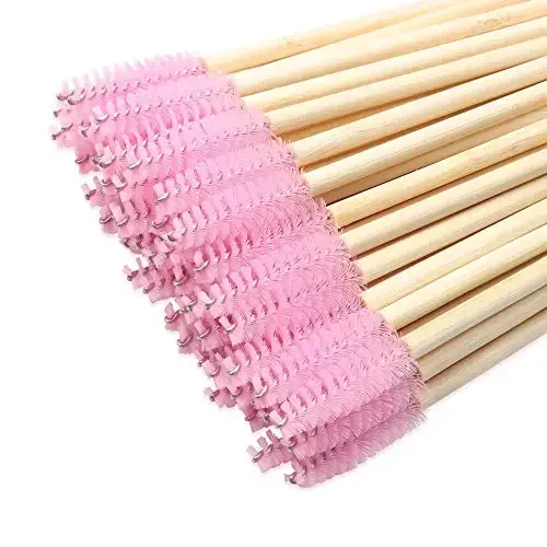 MyAoKuE-UP 100 Pack Bamboo Handle Mascara Wands Disposable Eyelash Brushes Lash Extension Tool, Pink - 10