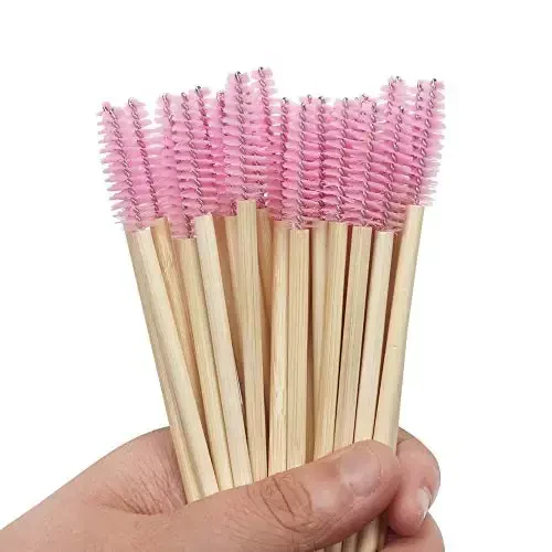 MyAoKuE-UP 100 Pack Bamboo Handle Mascara Wands Disposable Eyelash Brushes Lash Extension Tool, Pink - 9