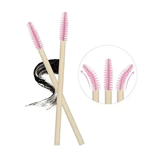 MyAoKuE-UP 100 Pack Bamboo Handle Mascara Wands Disposable Eyelash Brushes Lash Extension Tool, Pink - 8