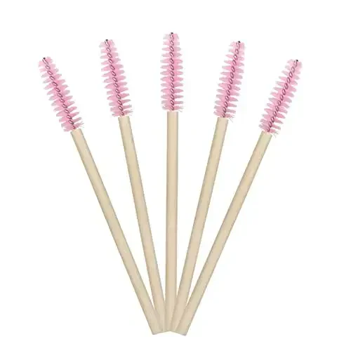MyAoKuE-UP 100 Pack Bamboo Handle Mascara Wands Disposable Eyelash Brushes Lash Extension Tool, Pink - 7