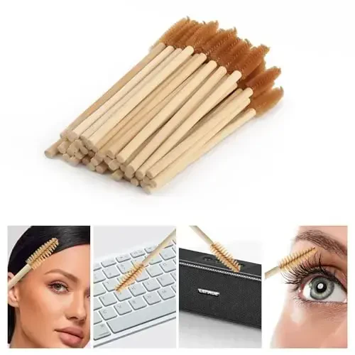 MyAoKuE-UP 100 Pack Bamboo Handle Mascara Wands Disposable Eyelash Brushes Lash Extension Tool, Brown - 3