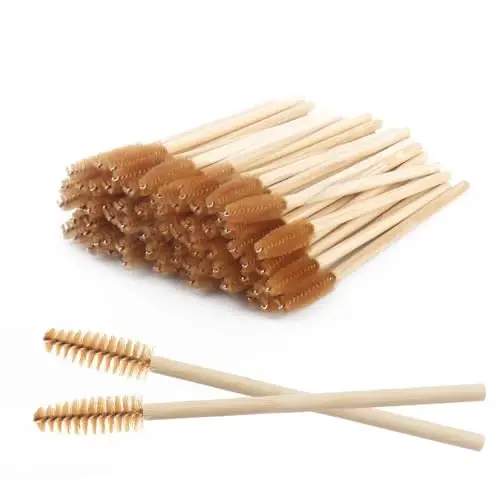MyAoKuE-UP 100 Pack Bamboo Handle Mascara Wands Disposable Eyelash Brushes Lash Extension Tool, Brown - 1