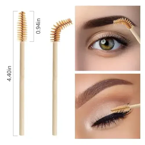 MyAoKuE-UP 100 Pack Bamboo Handle Mascara Wands Disposable Eyelash Brushes Lash Extension Tool, Brown - MYAOKUE-UP (1)