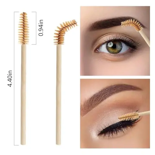 MyAoKuE-UP 100 Pack Bamboo Handle Mascara Wands Disposable Eyelash Brushes Lash Extension Tool, Brown - 2