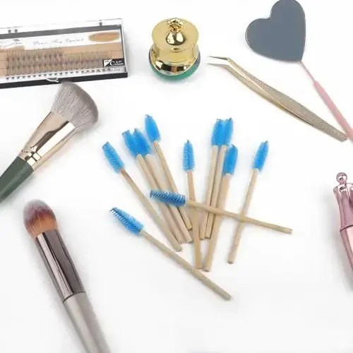 MyAoKuE-UP 100 Pack Bamboo Handle Mascara Wands Disposable Eyelash Brushes Lash Extension Tool, Blue - 6