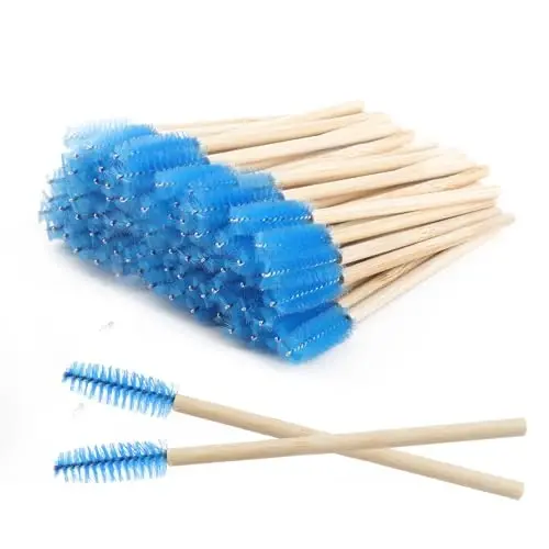 MyAoKuE-UP 100 Pack Bamboo Handle Mascara Wands Disposable Eyelash Brushes Lash Extension Tool, Blue - 1