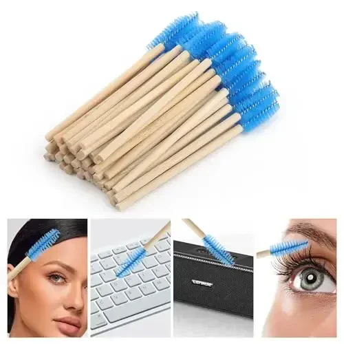 MyAoKuE-UP 100 Pack Bamboo Handle Mascara Wands Disposable Eyelash Brushes Lash Extension Tool, Blue - 4