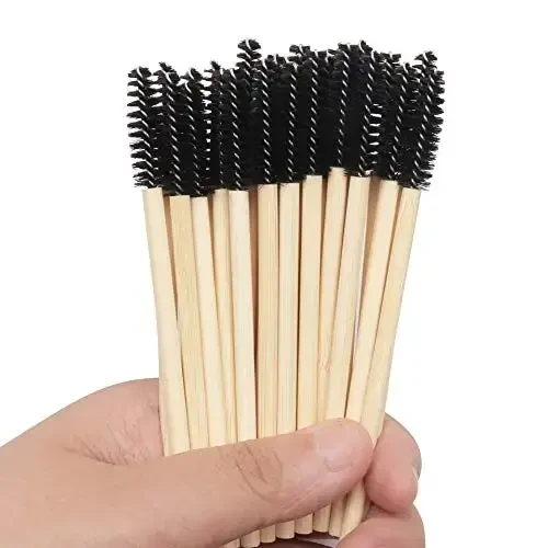 MyAoKuE-UP 100 Pack Bamboo Handle Mascara Wands Disposable Eyelash Brushes Lash Extension Tool, Black - 4
