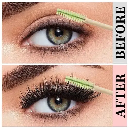 MyAoKuE-UP 100 Pack Bamboo Handle Mascara Wands Disposable Eyelash Brushes Lash Extension Tool, Green - 10