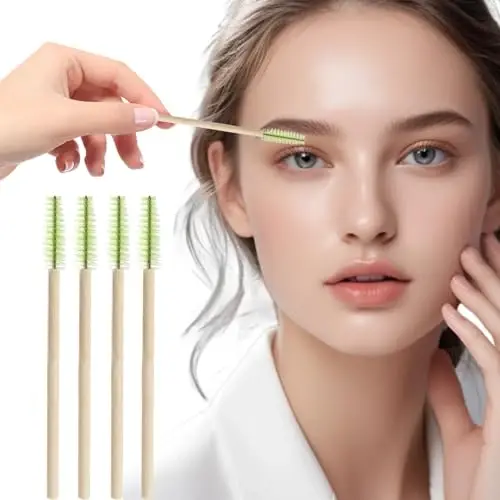 MyAoKuE-UP 100 Pack Bamboo Handle Mascara Wands Disposable Eyelash Brushes Lash Extension Tool, Green - 9