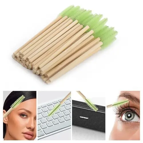MyAoKuE-UP 100 Pack Bamboo Handle Mascara Wands Disposable Eyelash Brushes Lash Extension Tool, Green - 7