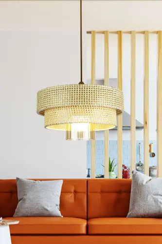 MYK Rattan Spor Sarkıt Avize EM18A - Rattan Bej 