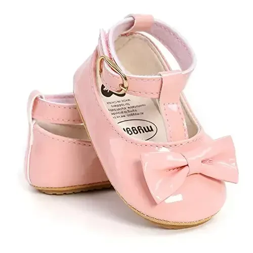 Myleleya Baby Girls Mary Jane Flats kamon shaklidagi gulli malika to'y libosi balet poyafzallari sirpanmaydigan chaqaloq birinchi qadam qo'yuvchilar yangi tug'ilgan krovat poyafzallari bilan - 3