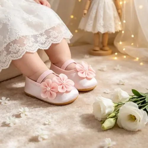 Myleleya Baby Girls Mary Jane Flats kamonchali gulli malika to'y libosidagi balet poyabzallari sirpanmaydigan chaqaloq birinchi qadam yangi tug'ilgan krovat poyabzallari 