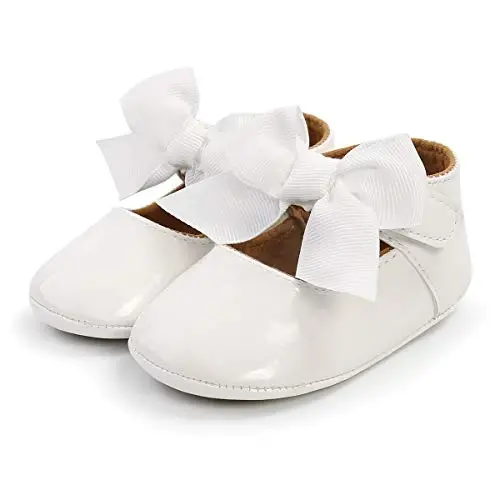 Myleleya Baby Girls Mary Jane Flats kamonchali gulli malika to'y libosli balet poyabzallari Sirpanmaydigan chaqaloq birinchi qadamlar yangi tug'ilgan chaqaloq kravat poyabzallari - 4