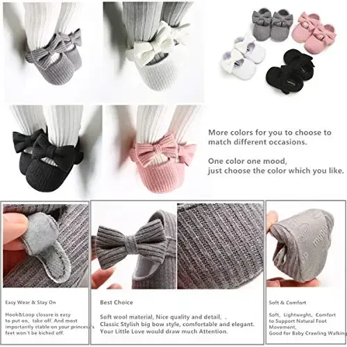 Myleleya Baby Girls Mary Jane Flats with Bowknot Flowers Princess Wedding Dress Ballet Shoes Non-Slip Toddler First Walkers Newborn Crib Shoes - 2