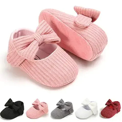 Myleleya Baby Girls Mary Jane Flats with Bowknot Flowers Princess Wedding Dress Ballet Shoes Non-Slip Toddler First Walkers Newborn Crib Shoes - 5