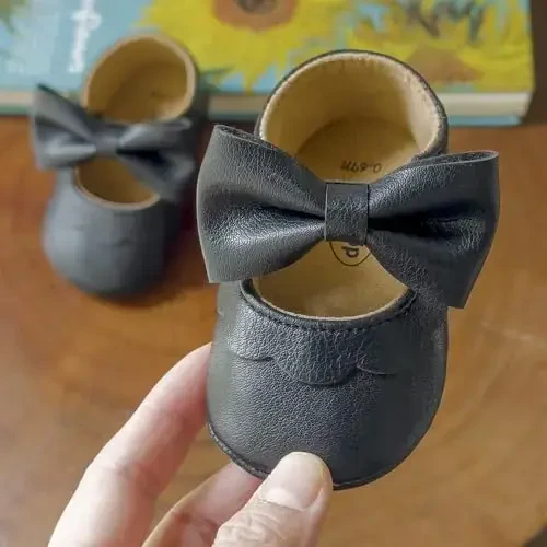 Myleleya Baby Girls Mary Jane Flats with Bowknot Flowers Princess Wedding Dress Ballet Shoes Non-Slip Toddler First Walkers Newborn Crib Shoes - 2
